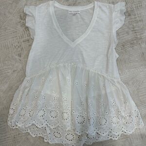 White Lace Trimmed Women's Top